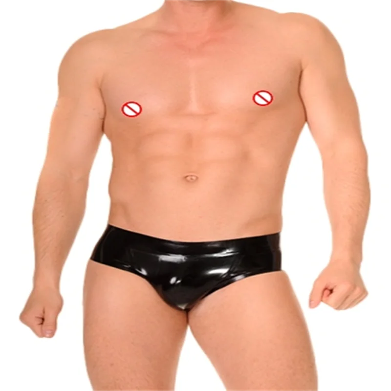 Latex Fetish Underwear Sexy Men Briefs Black Natural Latex Shorts No Zipper S-XXL