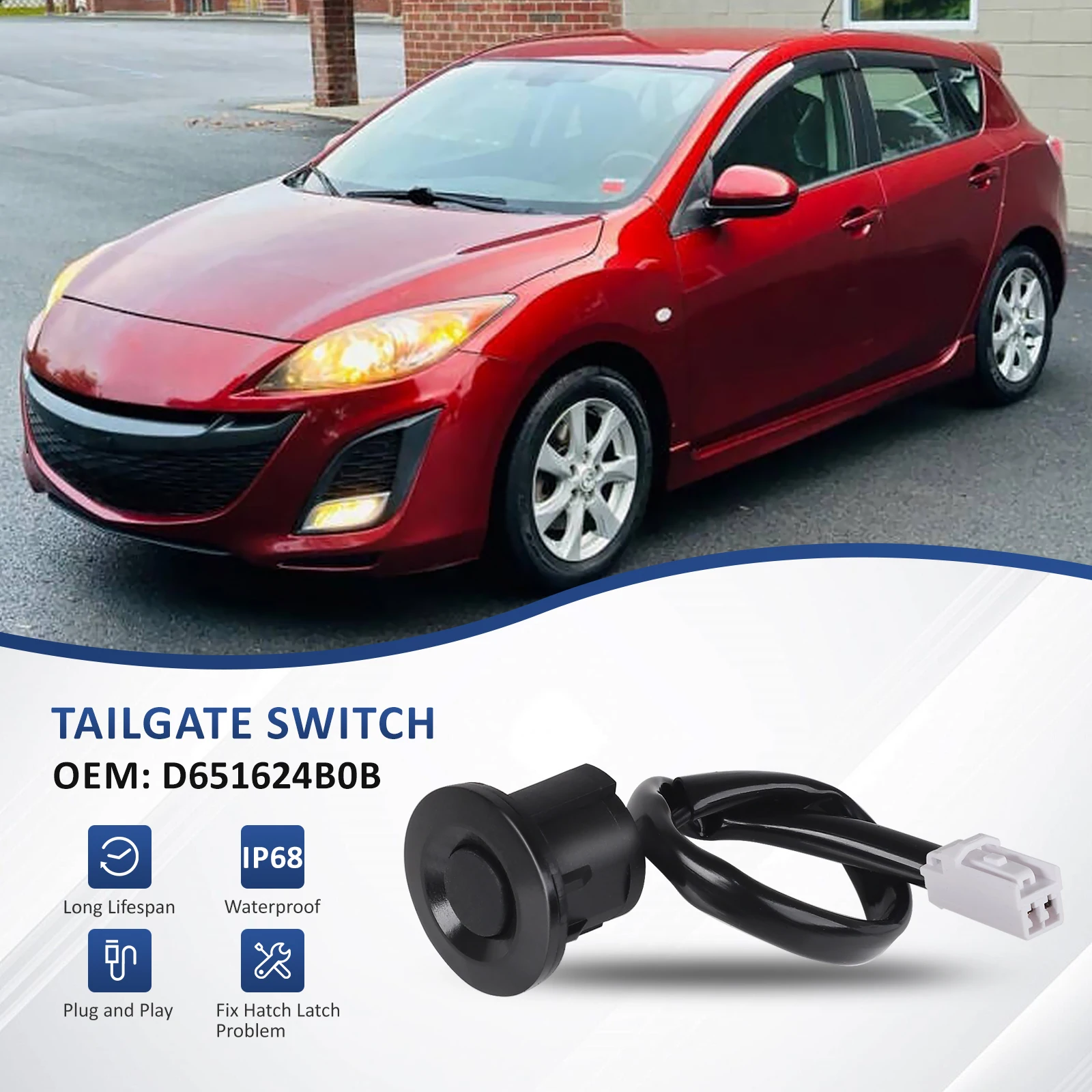 D651624B0B Rear Tailgate Trunk Liftgate Lock Push Door Release Switch Button For Mazda 2 3 2008 2009 2010 2011 2012 2013 14 2015 view 5