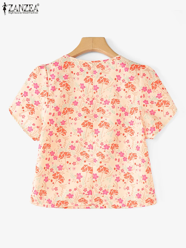 ZANZEA Camicetta estiva da donna 2025 Camicie a maniche corte a sbuffo Scollo a V Blusas casual Tunica con stampa floreale bohémien Top da spiaggia per le vacanze