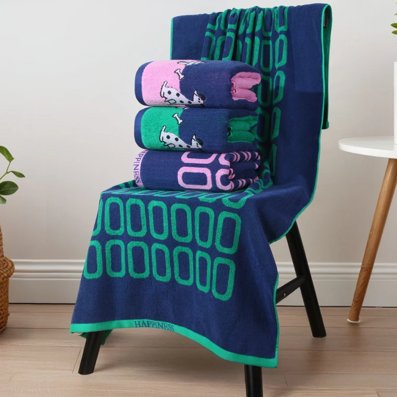 Pure Cotton Bath Towels Set for Couples Children & Adults - Lint-Free Durable Towels with Contrasting Color Design