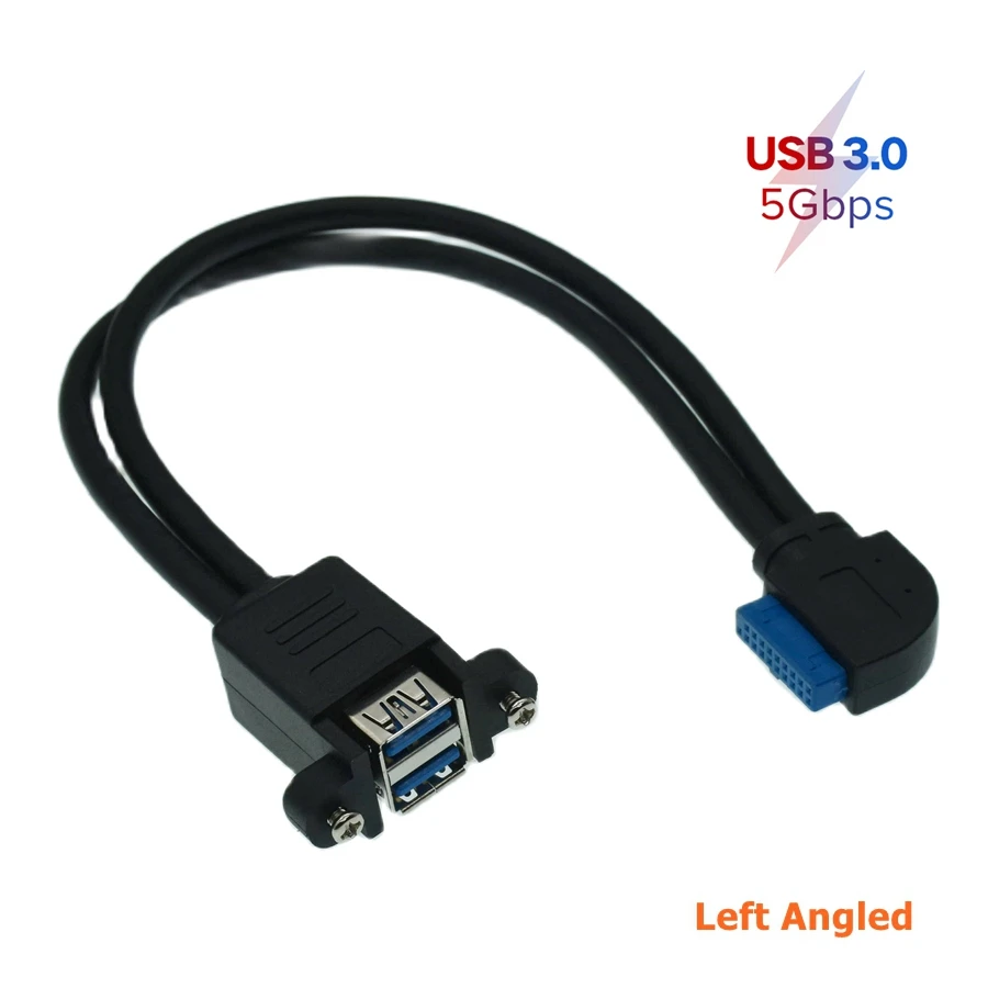 90 Degree Up Down Left Right Elbow Stackable USB Female with screws Panel Type To Motherboard 20Pin Header Cable 25cm Dual Ports