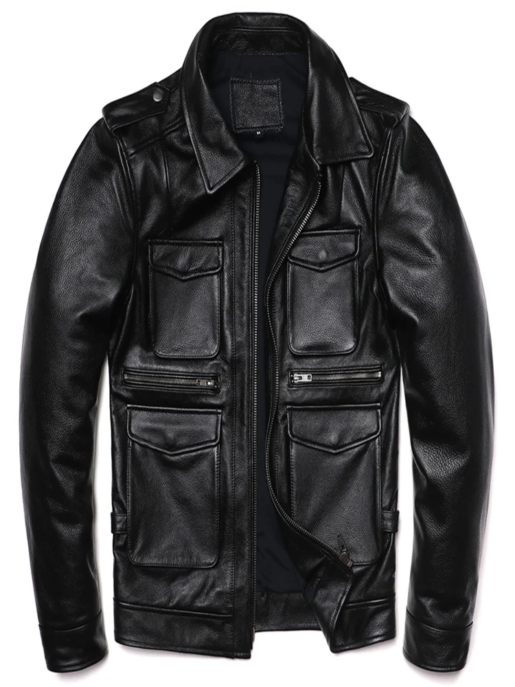 

NEW M65 Style Black Genuine Leather Jacket Men Natural Cowhide Fashion Slim Coat Jackets Man