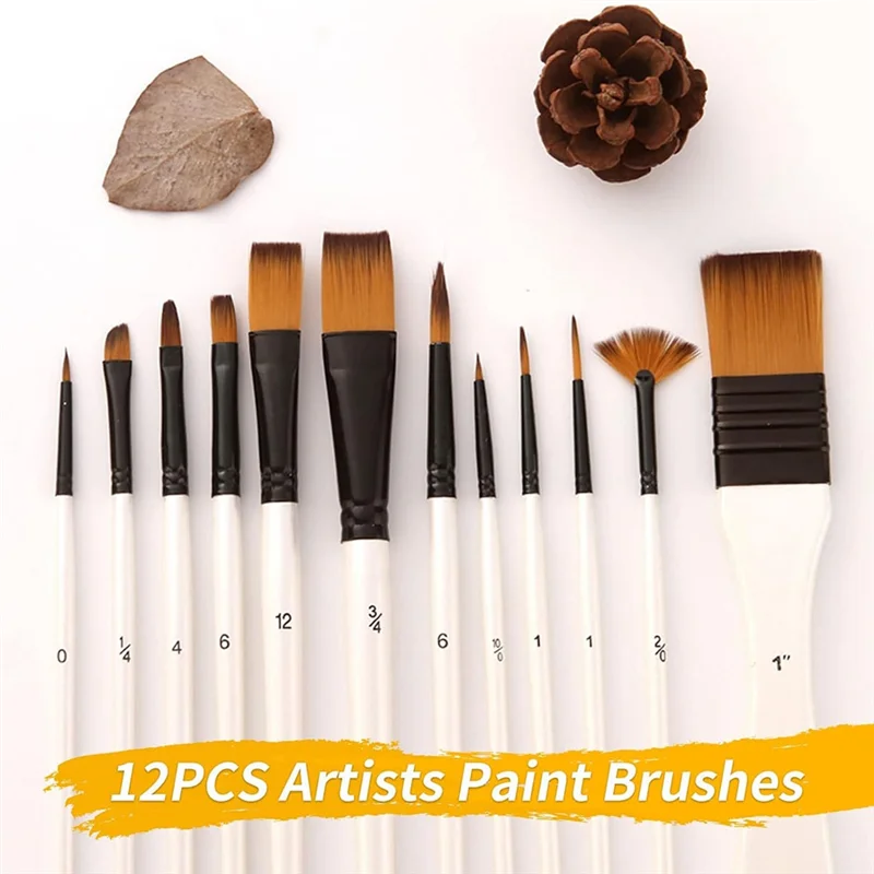 فرش طلاء EDT، مجموعة فرش طلاء فنية مكونة من 12 قطعة، مجموعة حقيبة من شعر النايلون الرقيق للأطفال والكبار والمبتدئين لزيت الأكريليك