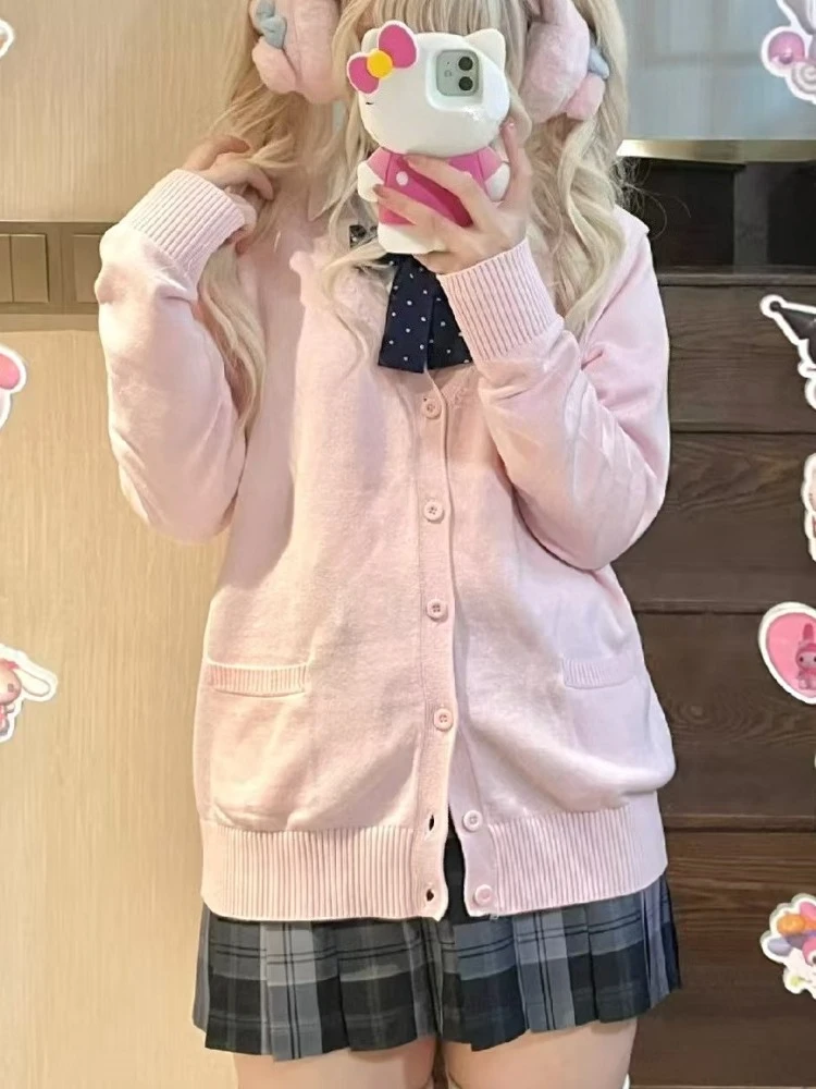 

Japanese Knitted Vintage Long Sleeve Women Cute Jk Sweater Cardigan Female Jacket Lazy Style Causal Korean 2025 Fashion Autumn