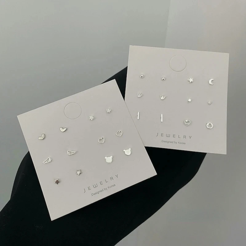 1 Set Mini Wing Heart Star Stud Earrings for Women Girls Silver Color Simple Daily Wear Ear Piercing Jewelry Accessories Gift