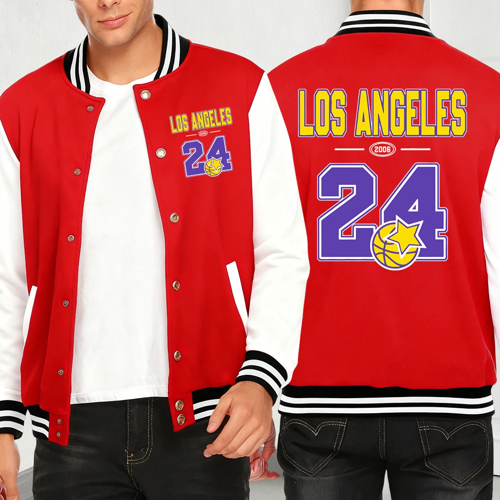 

Los Angeles Number 24 Jersey Print Men Baseball Jersey Autumn Fashion Hip Hop Streetwear Fleece Soft Coat Loose Casual Jacket