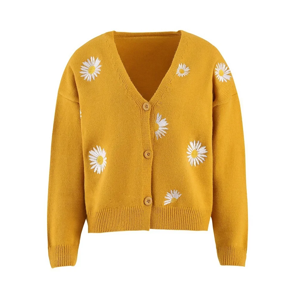 Coats Women Knitted Cardigan Floral V Neck Full Sleeve Coat Single Breasted Sweaters Jumpers Open Stitch Autumn Winter 6