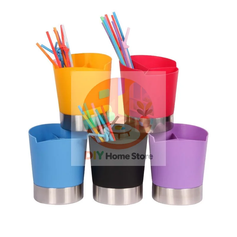 Drainable Stainless Steel Plastic Utensil Holder Rust Resistant Cutlery Storage Rack for Home Kitchen Counter Organization