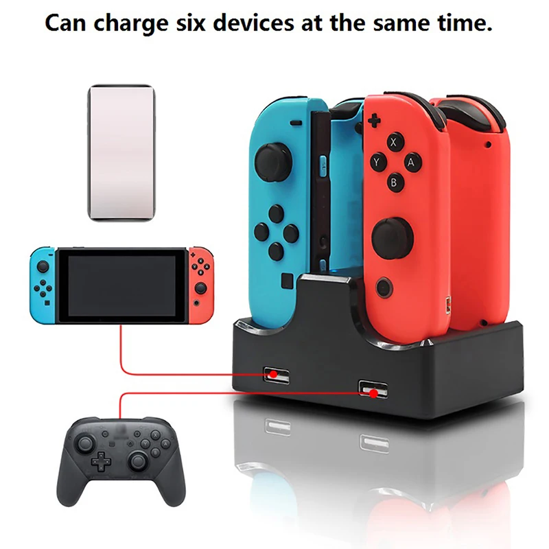 

Charger for Switch Joycon, Charging Dock 4 in 1 with LED Indication Type-C USB Cable (Can charge six devices at the same time)