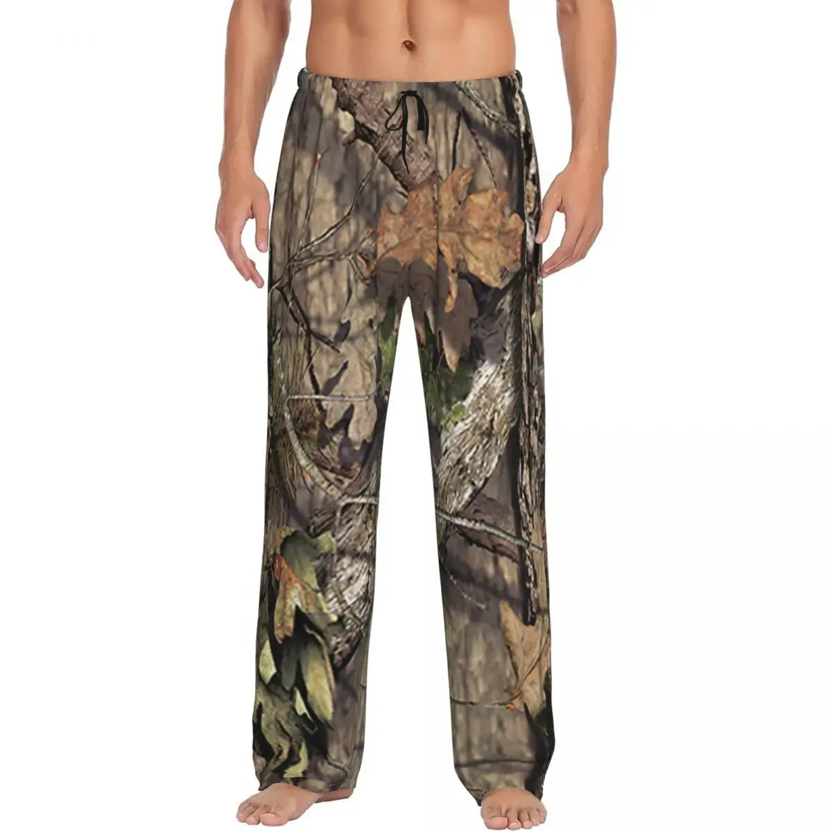 Men's Hunting Camo Camouflage Pattern Pajama Pants Custom Print Leaves Woods Season Sleep Sleepwear Bottoms with Pockets