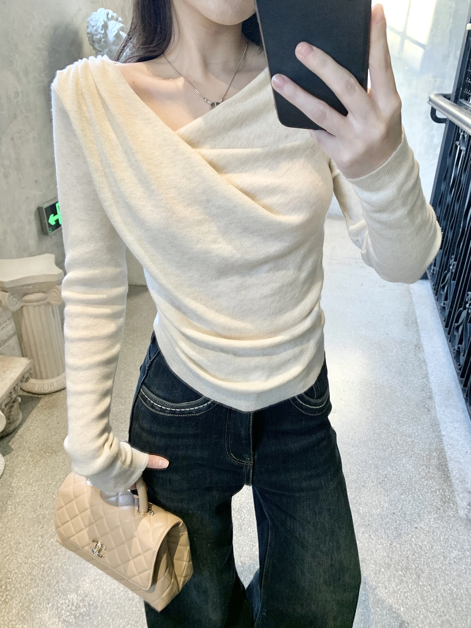 

Облегающий вязаный свитер из смесовой шерсти с воротником для женщин, зимний, модный, универсальный, для повседневной носки и работы