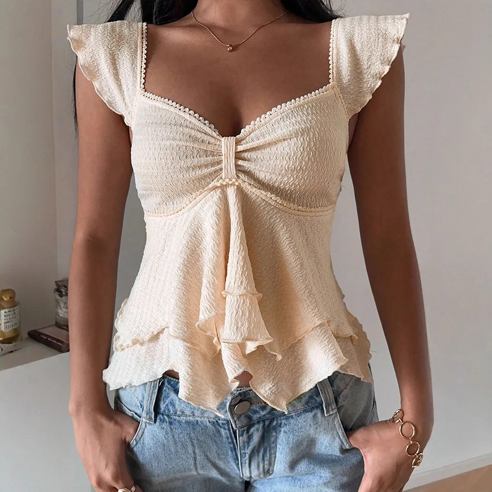 

Новый французский ретро-топ с сексуальным дизайном, короткий топ-халтер с завязками на талии, укороченный жилет.