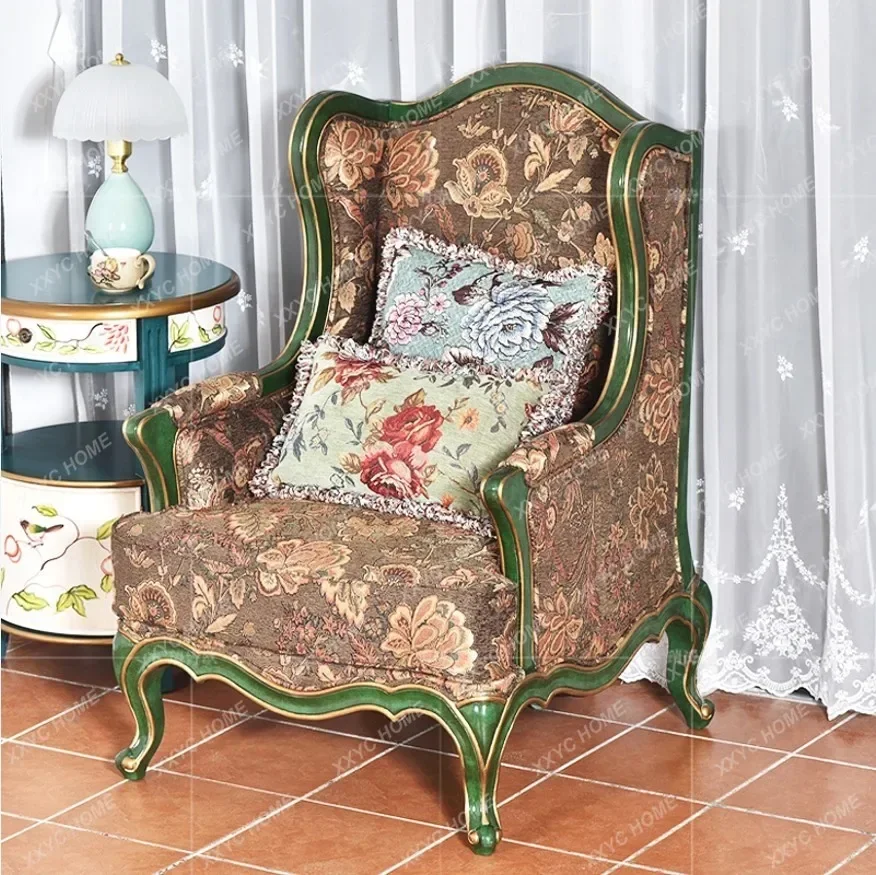 AA Rural single sofa chair solid wood living room retro emerald backrest old casual negotiation stool