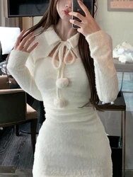 Pure Color Short Party Dress Elegant Bodycon Knitted Mini Dress Woman 2023 Spring One Piece Dress Korean Fashion Slim Design