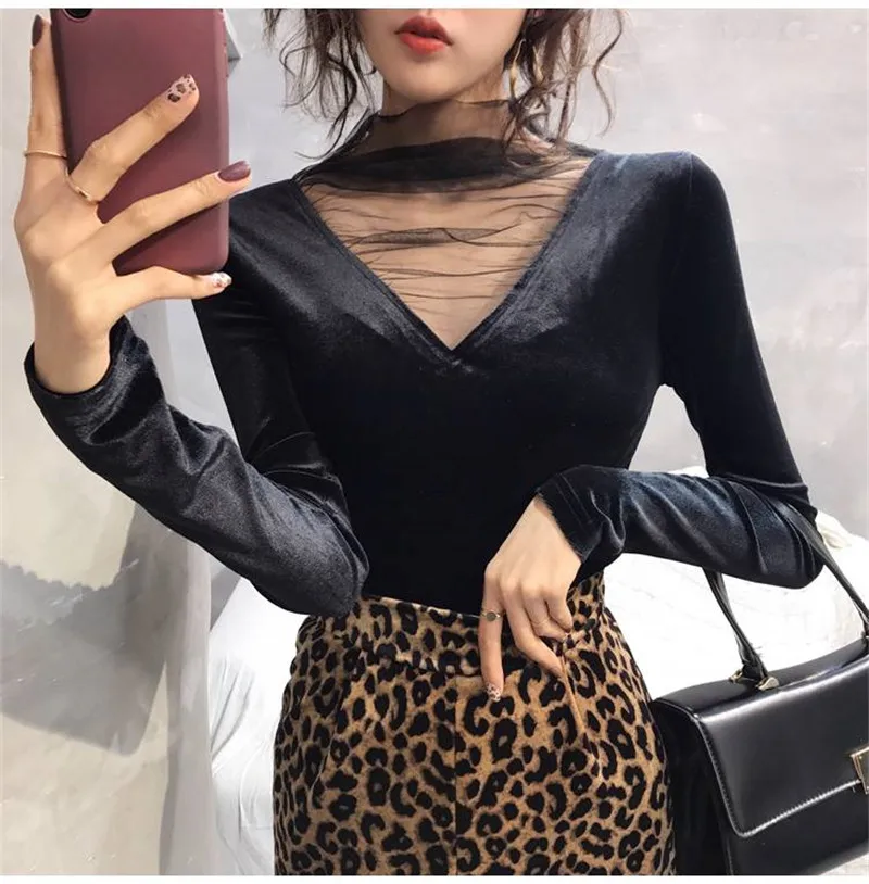 2026 Sexy Women Blouse Mesh Tops Fashion Hollow Y2K Tops Korean Woman Clothes V-Neck Elegant Blusas Female Shirts