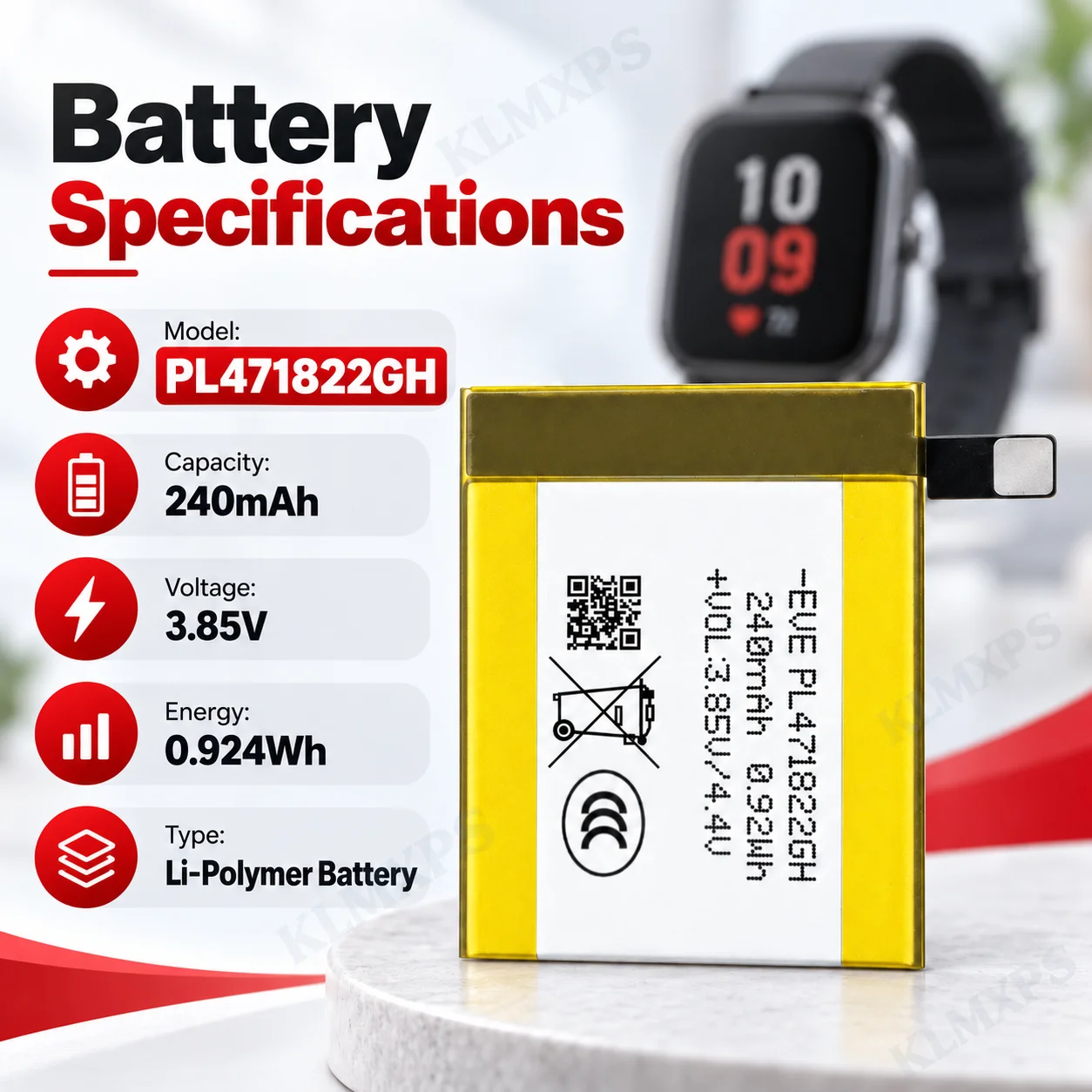 PL471822GH Battery 3.85V 240mAh Lithium Polymer Replacement Battery for Amazfit GTS A1969 GTS 2E A2021 Smart Watch Repair