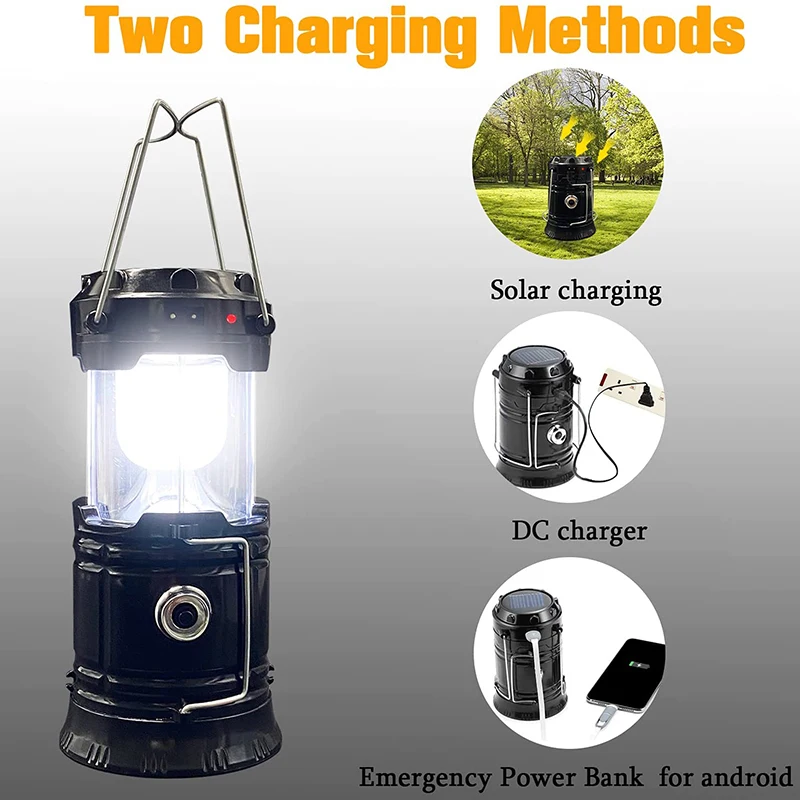 Rechargeable Solar Power LED Telescopic Flashlight Portable Emergency Camping Lantern For Outdoor Hiking Tent Handing Light