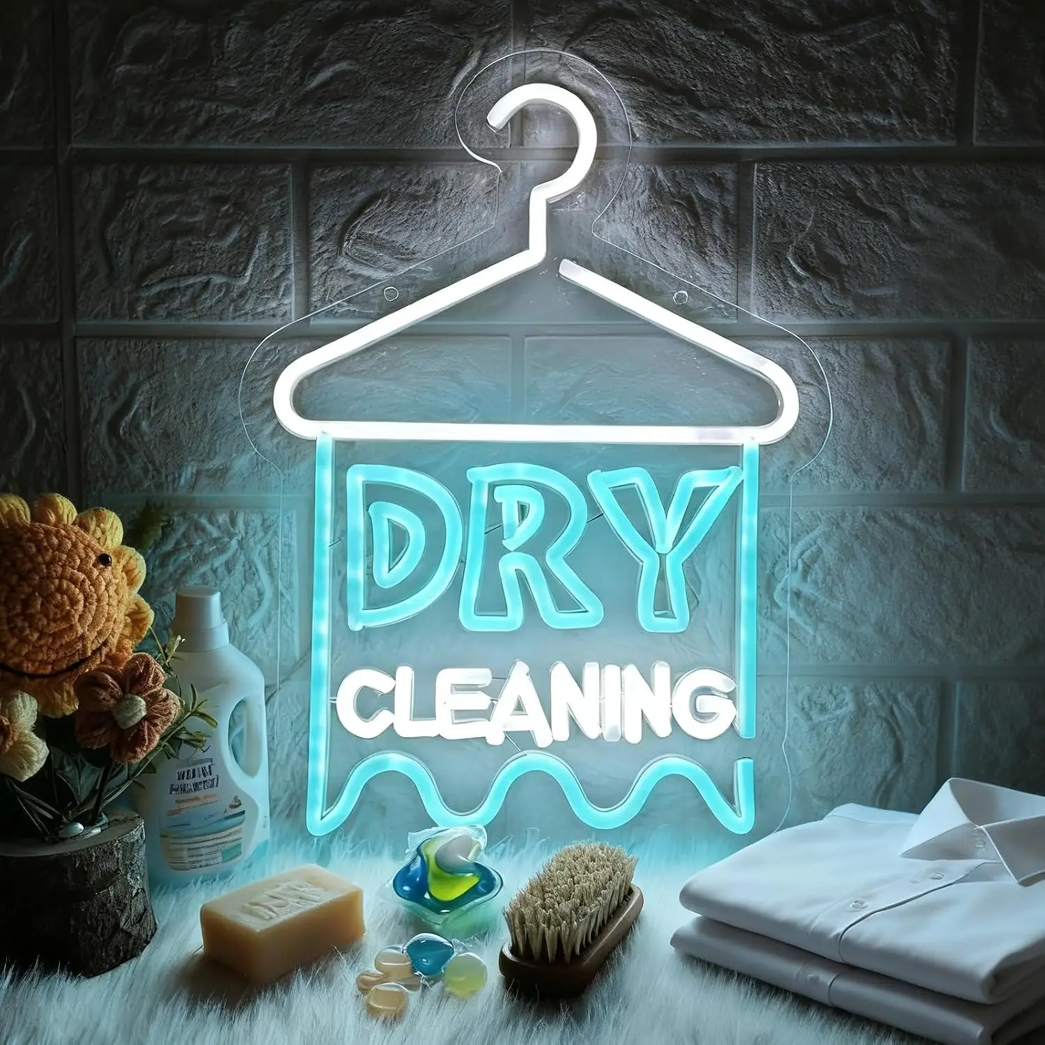 Dry Cleaning Neon Sign LED Wall Light, USB Laundry Shop Window Neon Lamp, Christmas Gift for Dry Cleaner Store Business Decor