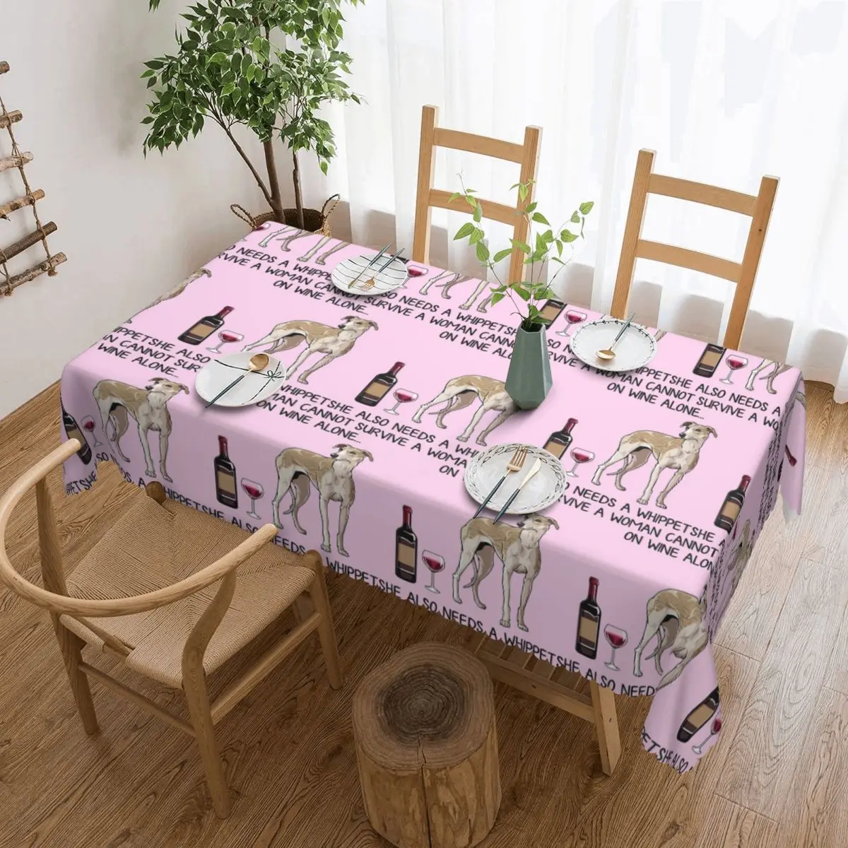 Whippet Dog And Wine Funny For Dog Mom Tablecloth Restaurant Kitchen Rectangular Tablecloth Festival Outdoor Dining Table Cover