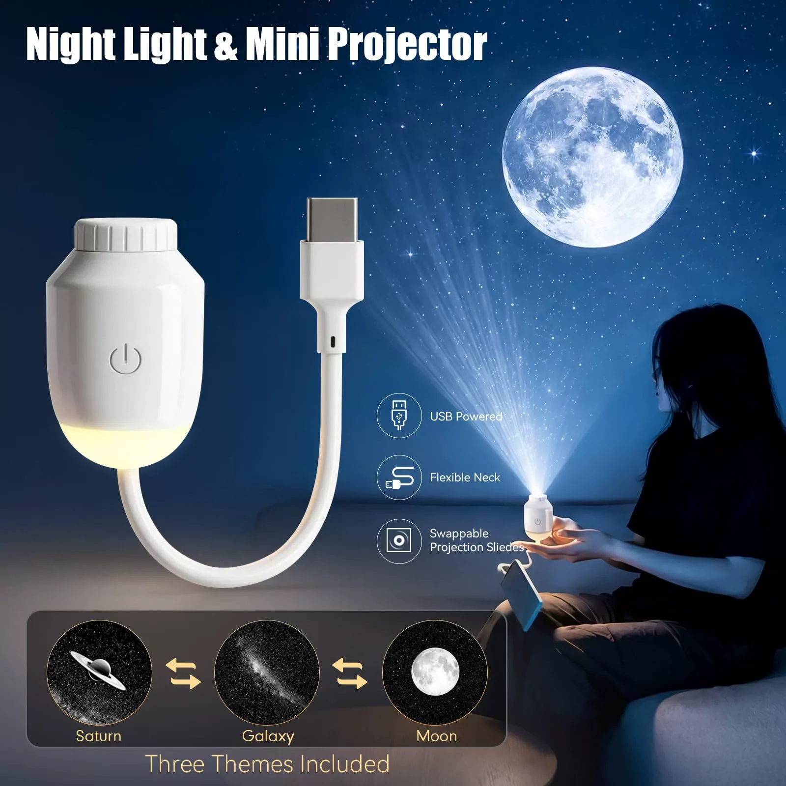 Car Mini Star Projector Galaxy Night Light USB Powered Starry Sky Atmosphere Lamp with 12 Slides for Kids Bedroom Car Home Decor