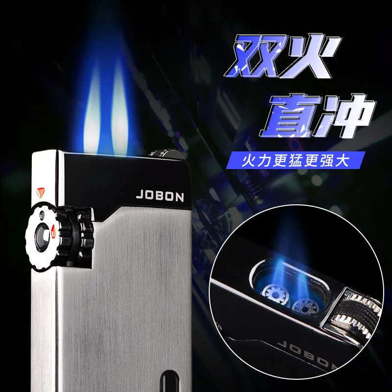 JOBON Windproof Inflatable Turbo Lighter Double Fire Blue Flame Straight To Creative Visual Gas Warehouse Lighter Smoking Gifts