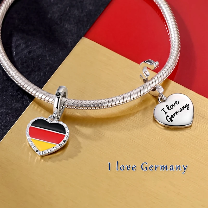 Original 925 Sterling Silver Charms Bead National Flag Heart Pendants Fit Original Bracelet Necklace For Women DIY Jewelry Gift view 3