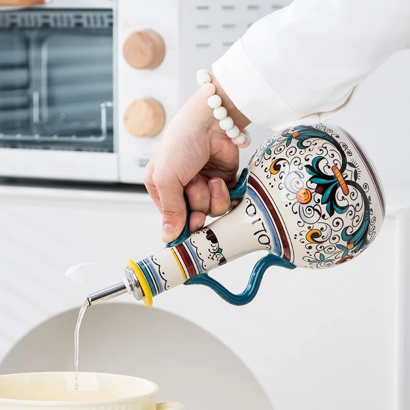 Bohemia Oil Storage Dispenser Underglaze Embossed Container Ceramic Household Oil Bottle Oil Vinegar Kitchen Accessories