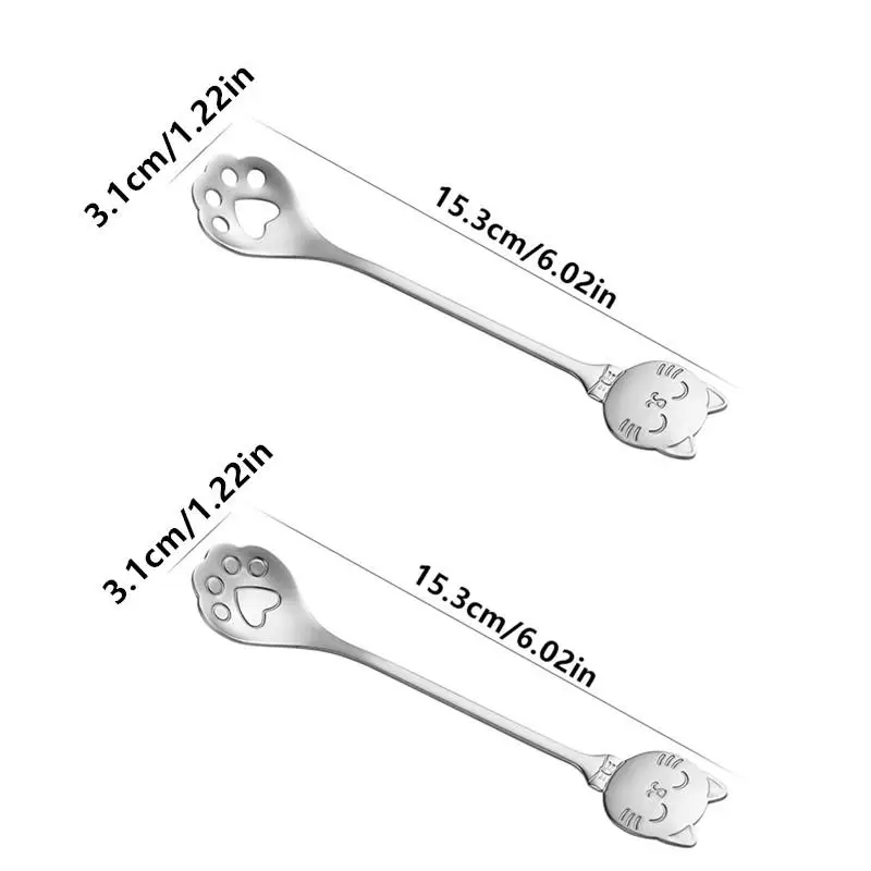 *。1pc Lovely Cat Shape Teaspoon Stainless Steel Coffee Spoon Ice Cream Mini Spoons Tableware Kitchen Tools   Dessert Snack Scoop