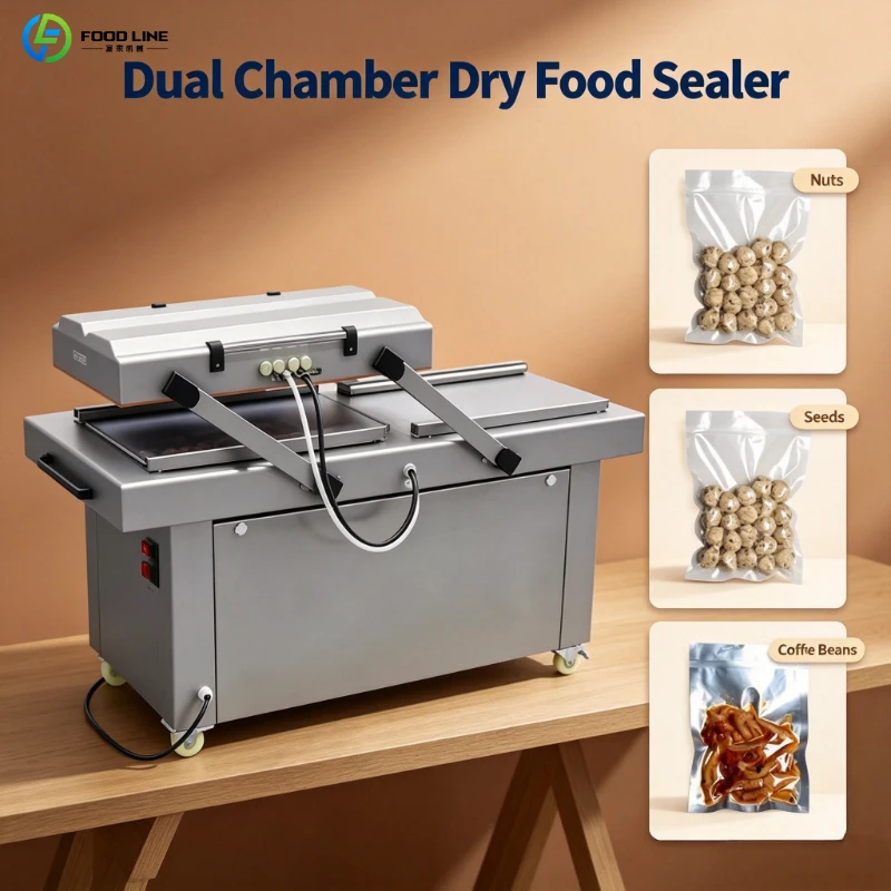 Double Chamber Vacuum Sealer Durable Sealing Apparatus with Changeable Chamber for Chili Powder Cumin Turmeric Oregano Thyme