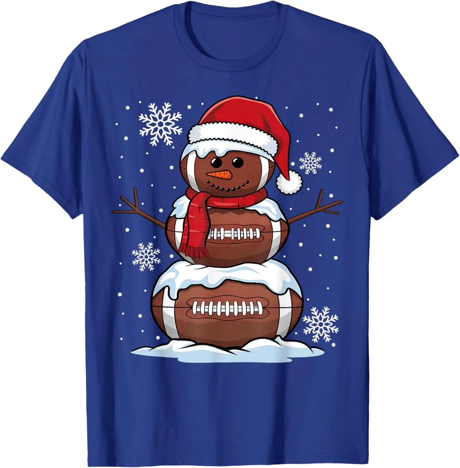 Merry Christmas Football Snowman Holiday Sports Xmas Pajamas T-Shirt 100% Cotton O-Neck Short Sleeve Summer Casual Mens T-shirt