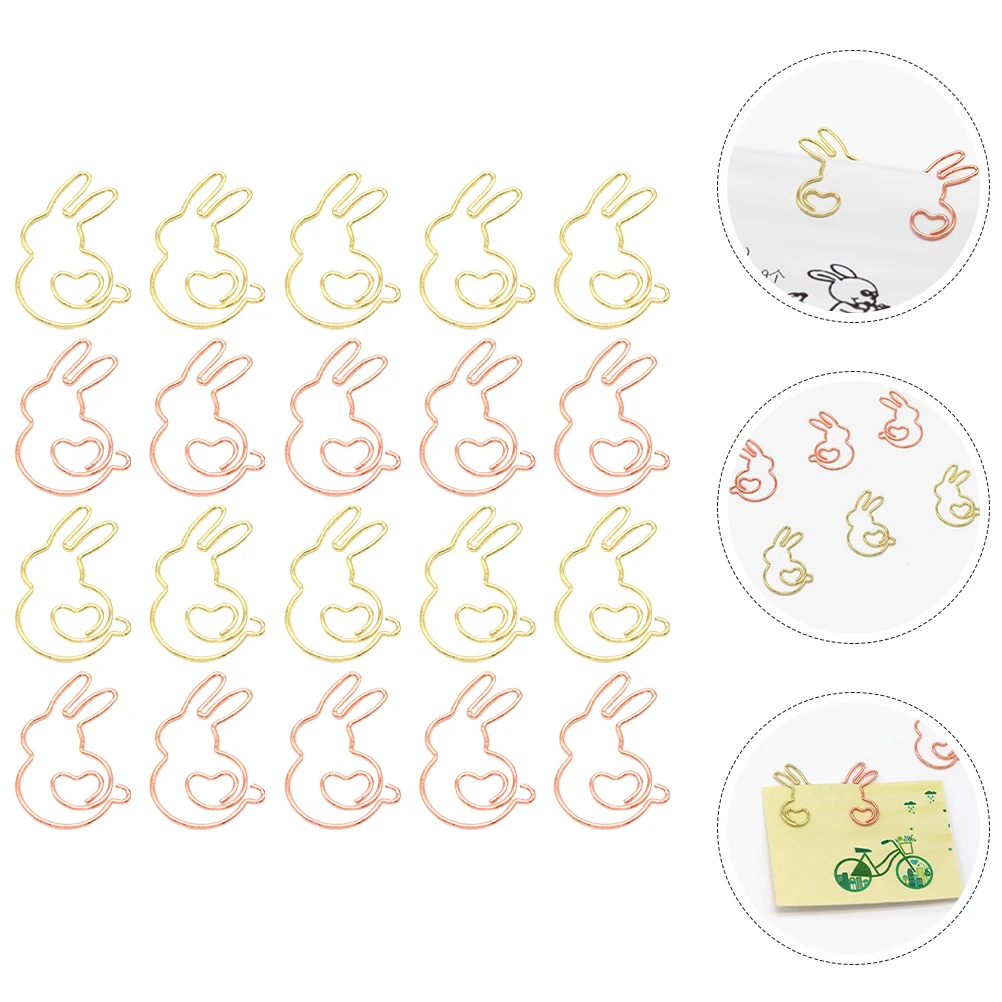 20Pcs Paper Clip Bunny Paper Clamp Rabbit Paperclip Marking Clip for School Supplies Rabbit Shaped Golden Spin Pin wholesale