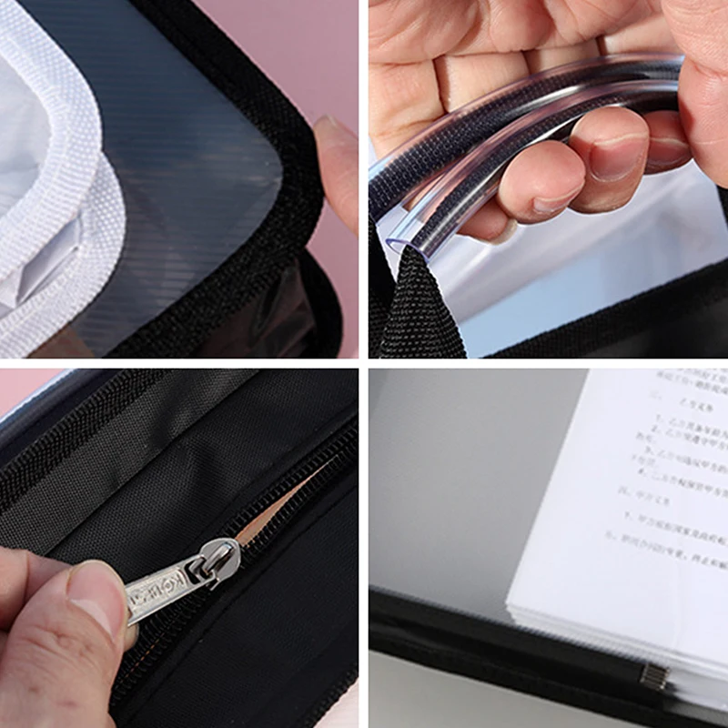 1Pc Transparent A4 File Handbag Large Capacity Waterproof Documents Students Business Portable Double Layer Zipper Storage Bags