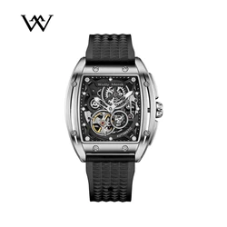 WM Watch WellyMerck Automatic Mechanical Watches Man Skeleton Stainless Steel Sapphire Crystal Tonneau Watch WM083