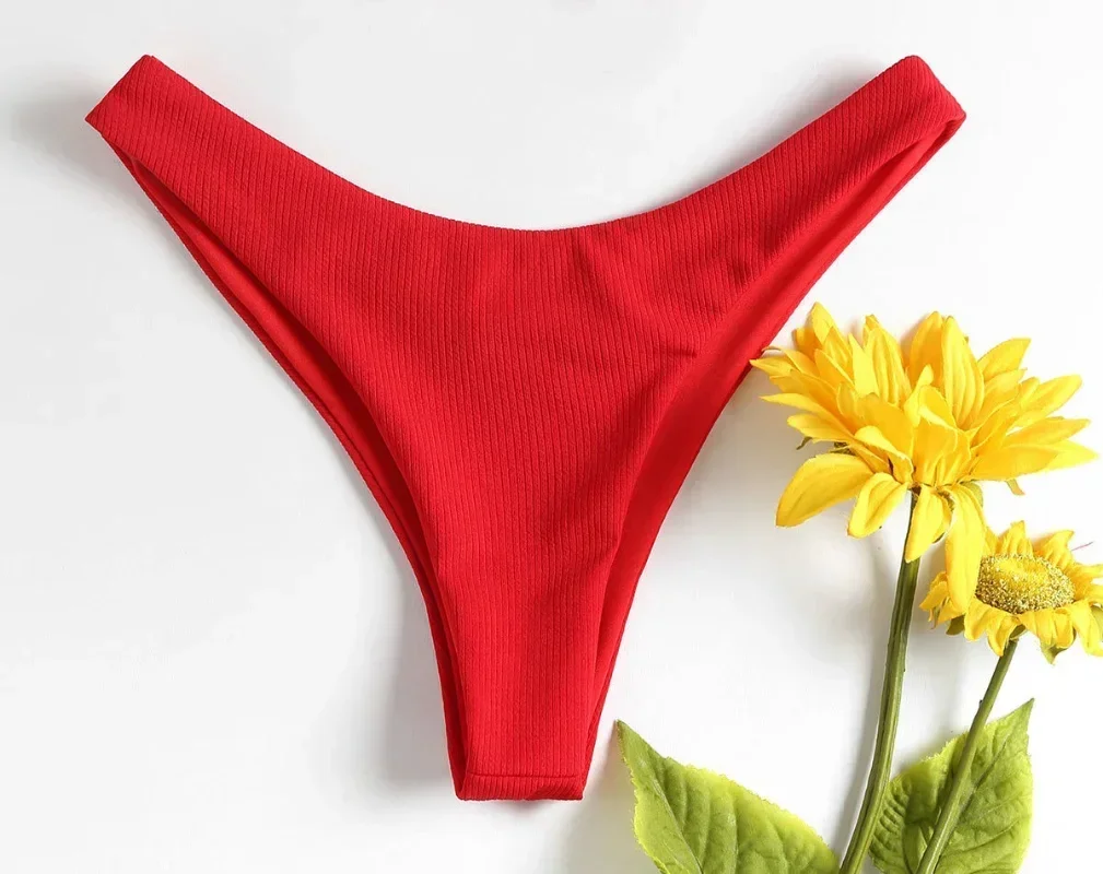 2024, neuer Bikinihose, Damen-Badeanzug, niedrige Taille, einfarbig, rot, Badebekleidung, Tanga, Strandmode, brasilianischer Badeanzug, Sommer