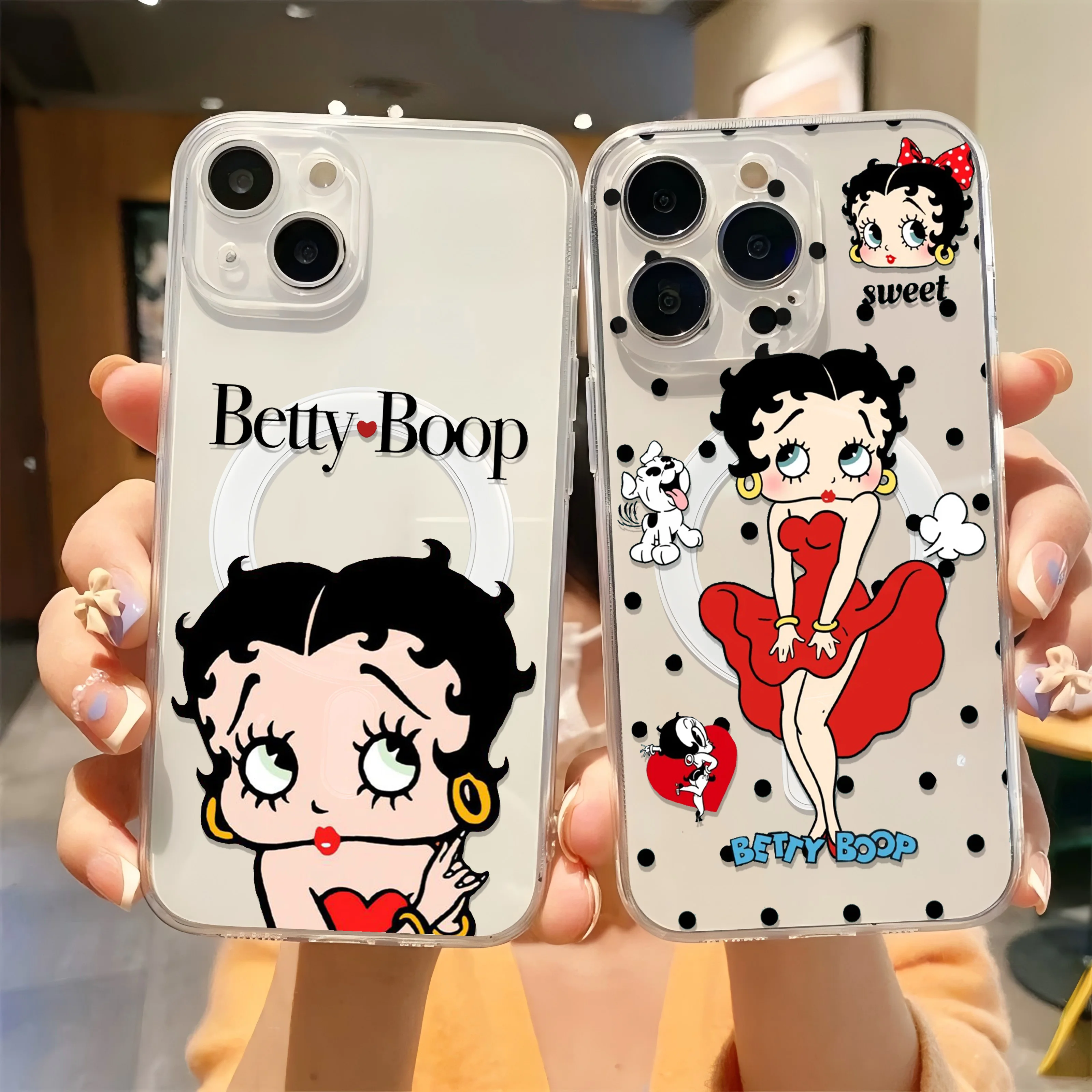 Hot Cartoon B-Bettys B-Boops Magsafe Magnetic Phone Case for Samsung Galaxy S24 S23 S22 S21 S20 FE Plus Ultra 5G Clear TPU Cover