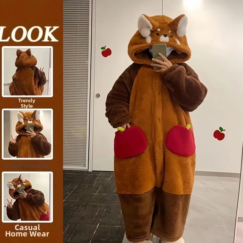 

Cute Coral Fleece Raccoon Cosplay Costume Pajamas Warm Cartoon Cartoon Bear Pajamas Thickened Nightgown Winter Wear