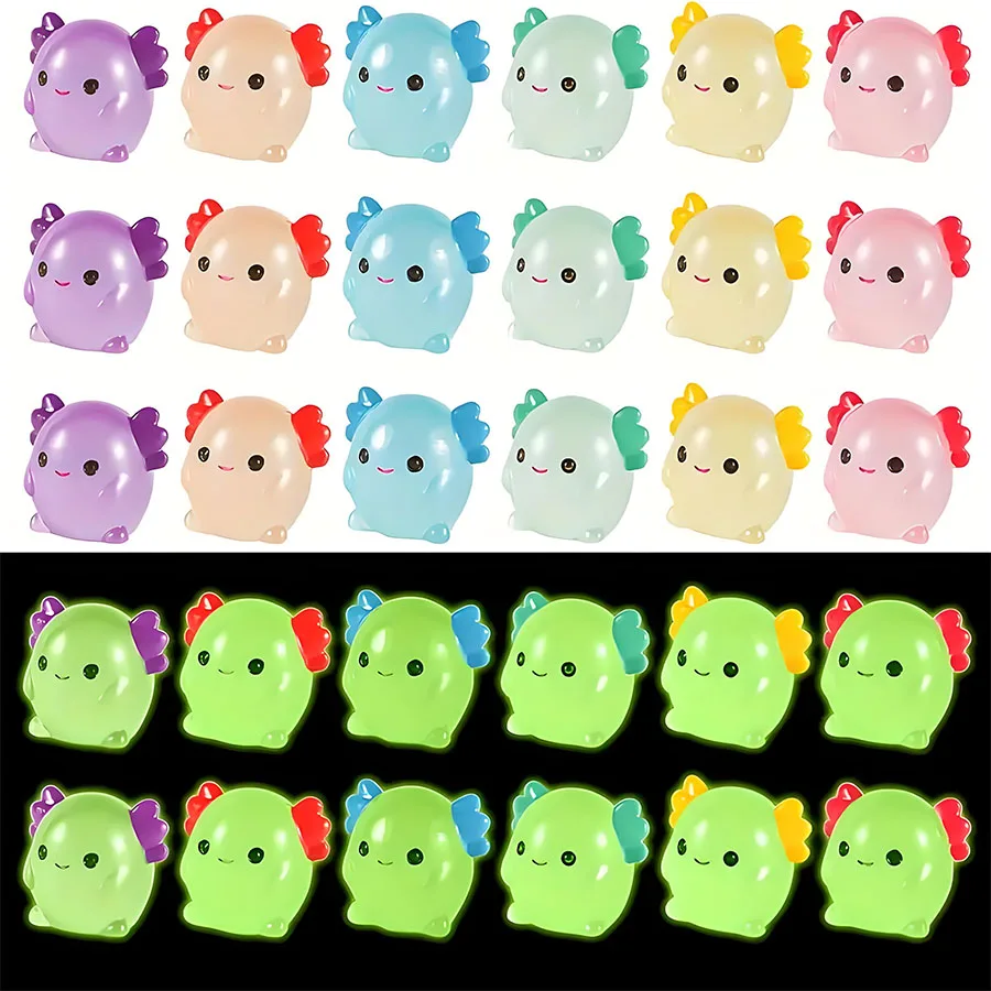 20Pcs Mini Resin Axolotl Figurines Luminous Glow In The Dark Tiny Animal Ornaments For DIY Fairy Garden Terrarium Desktop Decor