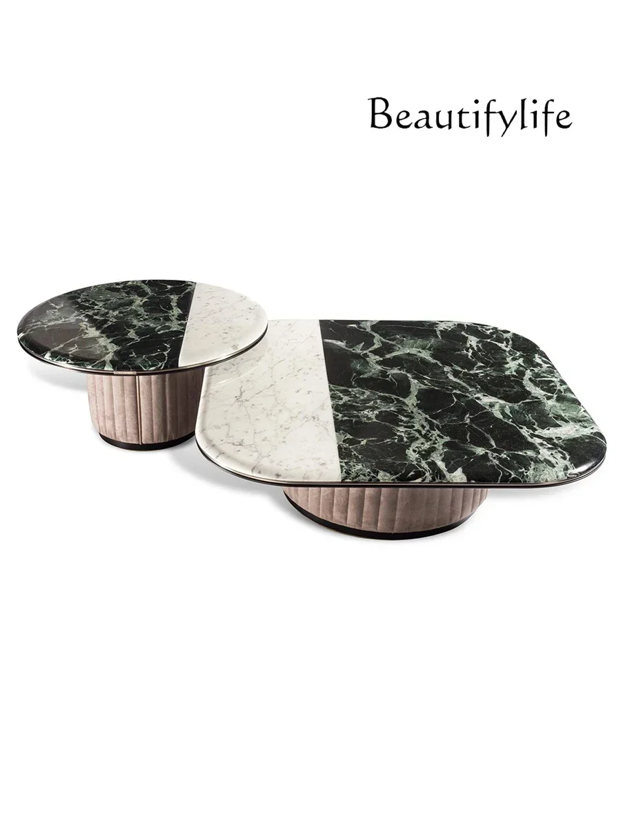 

Italian Light Luxury Designer round Two Colors Coffee Table Living Room Marble Coffee Table Combination