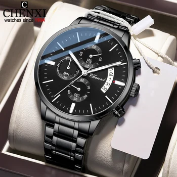 CHENXI men watches chronograph top luxury brand sports quartz watch men waterproof casual leather wristwatch Relogio Masculino