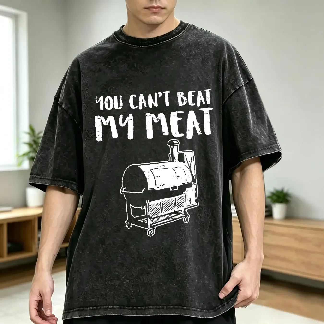 washed T Shirt You Cant Beat My Meat Funny Bbq Barbecue Grill  vintage Washed Stretched Stylish Comfortable Casual fashion