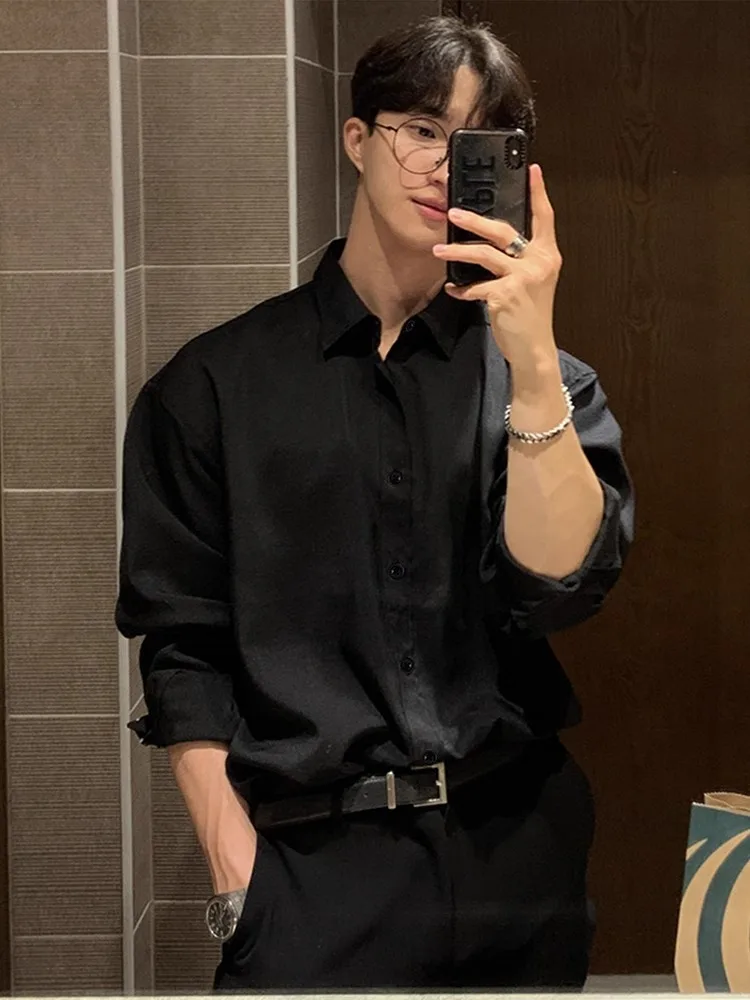 

Мужская свободная удлиненная футболка-поло для костюма, весна-осень, белая, верхняя одежда, топ