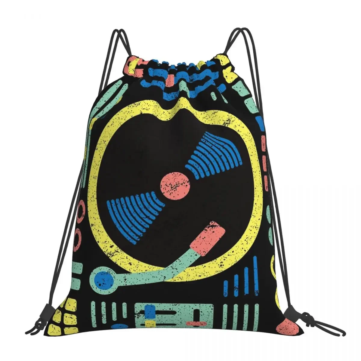 DJ & Raver Gifts - DJ Decks Retro Pattern Vintage Vinyl Backpacks Drawstring Bags Drawstring Bundle Pocket Sports Bag BookBag