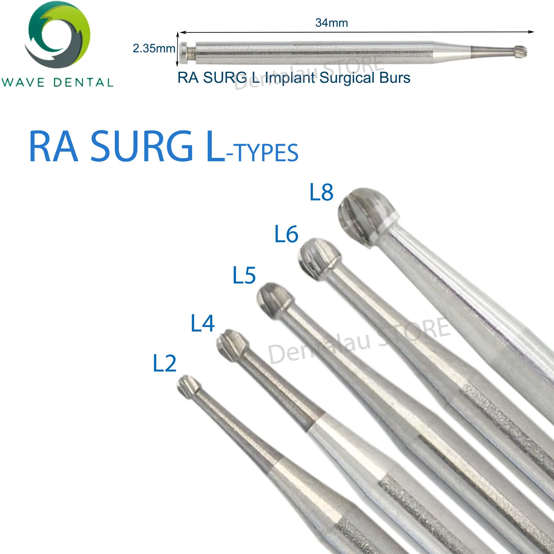 

WAVE Dental RA SURG L2-/L4-/L5-/L6-/L8- Round head 34mm Tungsten Steel Bur Implant Burs Surgical Drill Dental Strawberries