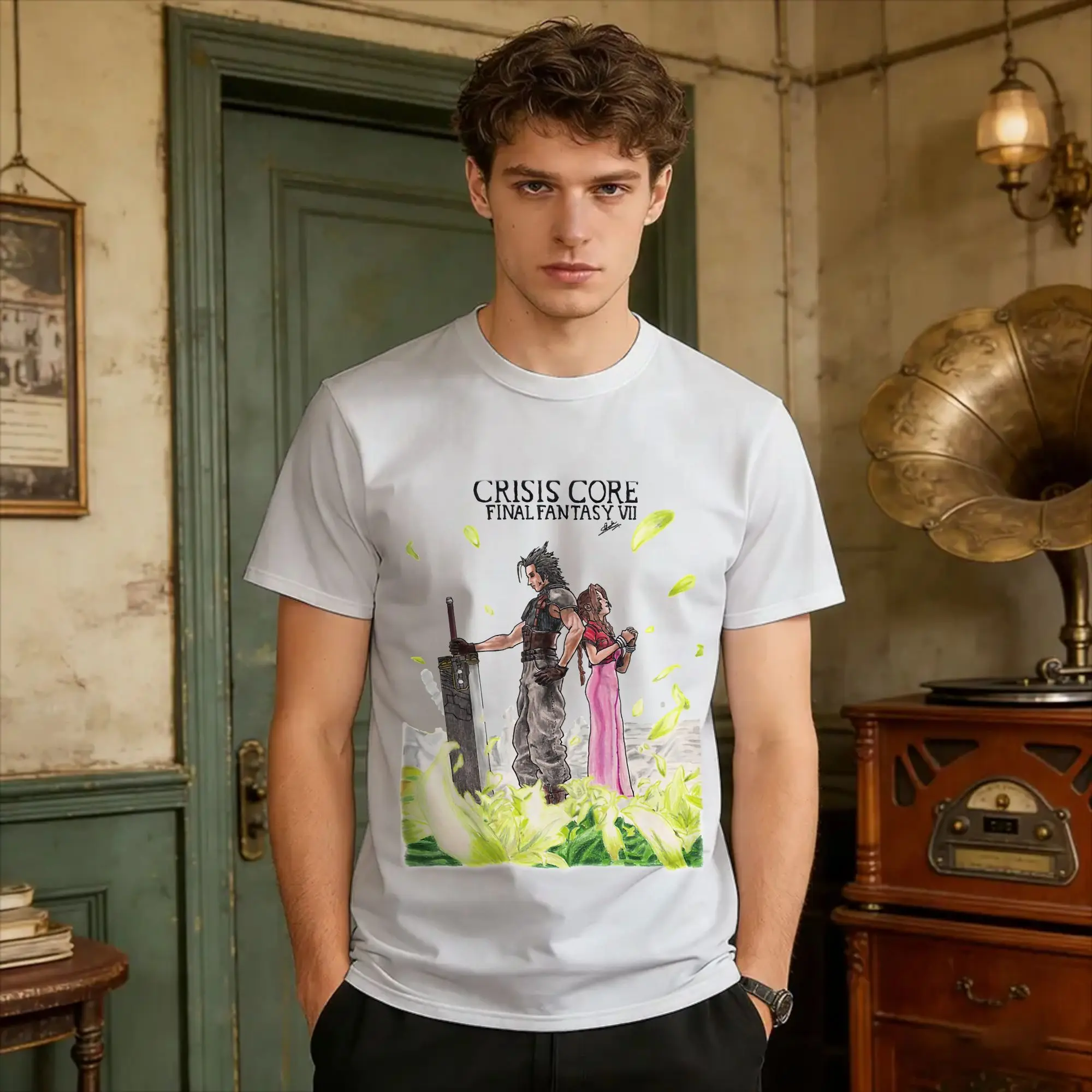 Men's Crisis Core Zack & Aerith  T-Shirts Finals Fantasys VII Cotton Tees Summer Short-Sleeve T Shirt O-Neck Hipster Tshirt