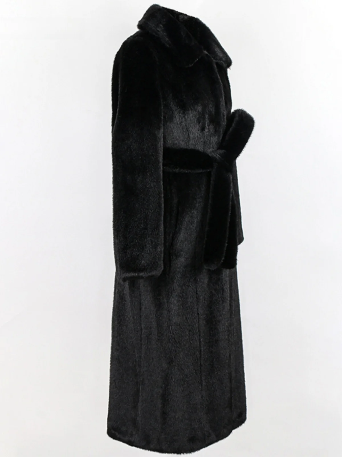 Nerazzurri Women's Long Faux Mink Coat Belted Notch Collar Slimming Eco-Friendly Fur Jacket Simplicity Commute Style Autumn C...