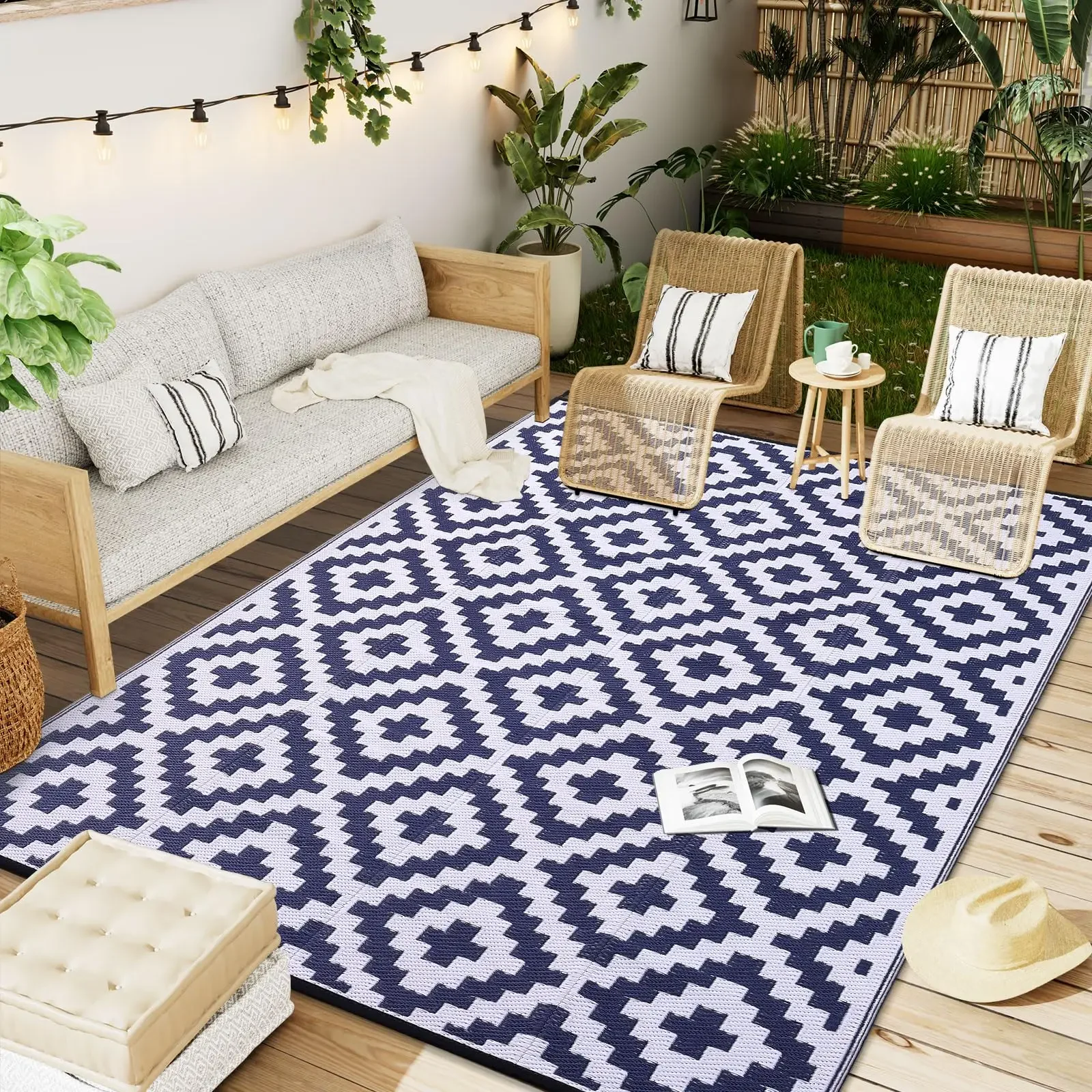 Hapihappy New Reversible Plastic Rugs For Camping Outdoor Mat Carpet For Rooftop Non-slip Waterproof Indoor Mats For Living Room