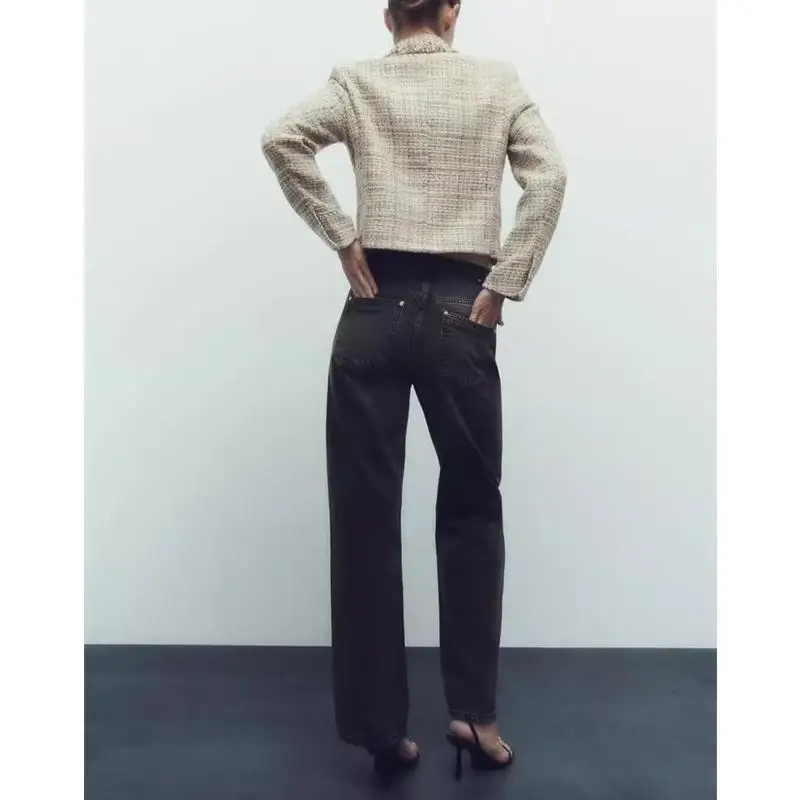 Jesień Zima Nowości Damski Płaszcz Garniturowy Dwurzędowy Zapinany na Guziki Postrzępiony Kołnierz Krótki Płaszcz w Stylu Little Black Dresowy Długość do Kolan Czysty C...