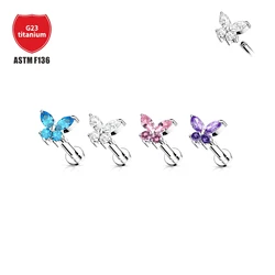 F136 Titanium With Zirconia Butterfly Earrings Threaded 16G Sweet Romantic Ear Bone Studs Shiny Lip Studs Body Piercing Jewelry