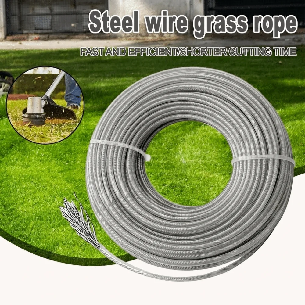5m/10m/15m*2mm/2.4mm/2.7mm/3mm/3.3mm Grass Trimmer Line Nylon and Steel Wire Braided Texture Trimmer Cord Sharp Cutting Edge