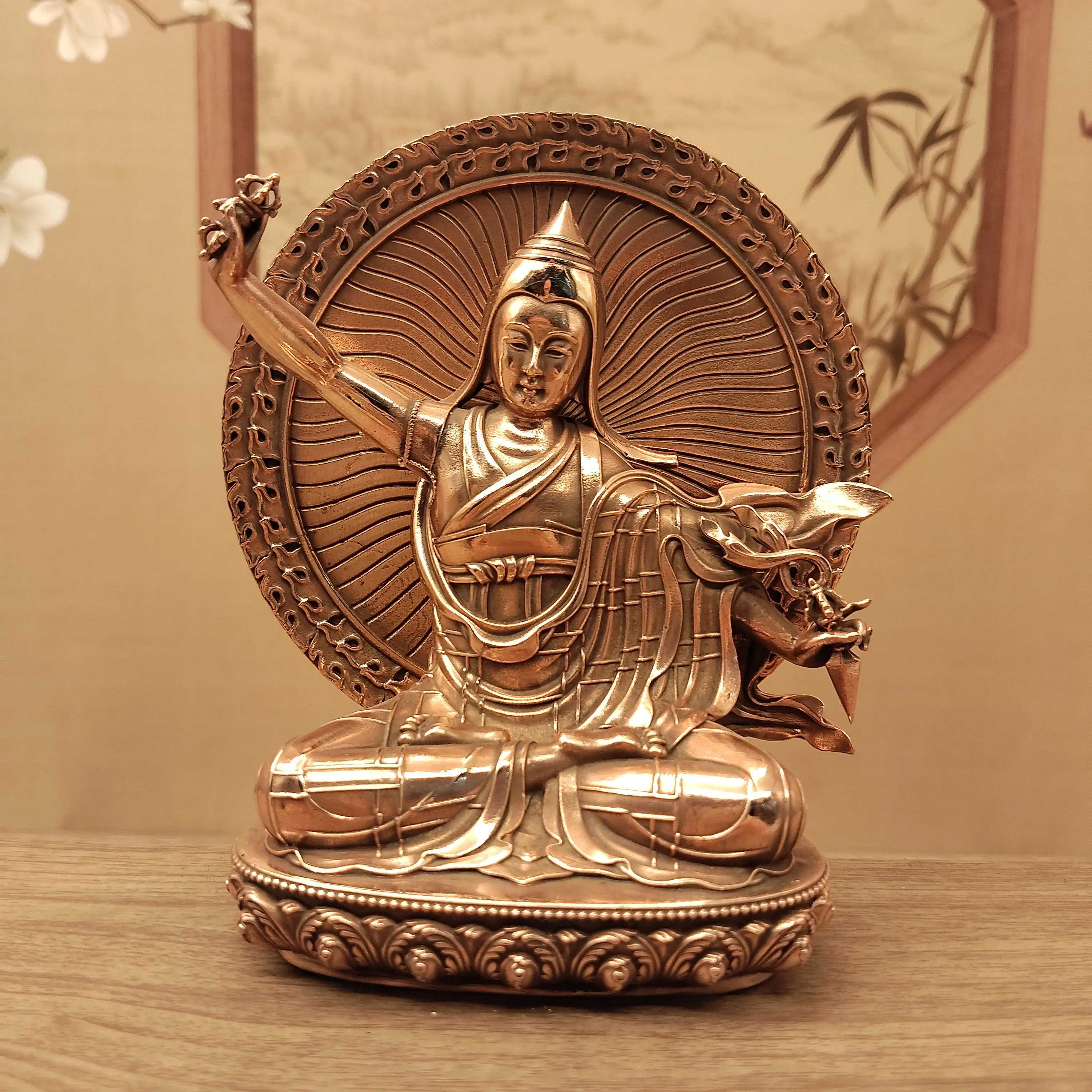 Tibetan Vajrayana Copper Jachung Shangpo Buddhist Statue 12cm Home Altar Desktop Car Portable Blessing